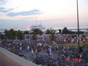 The transition area. Look at all those tri-bikes!