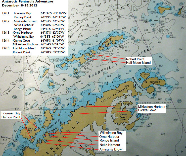 Our nautical chart from the peninsula