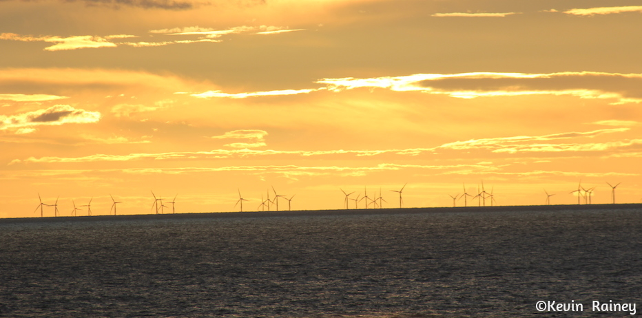 Sunset on the wind farms on the North Sea